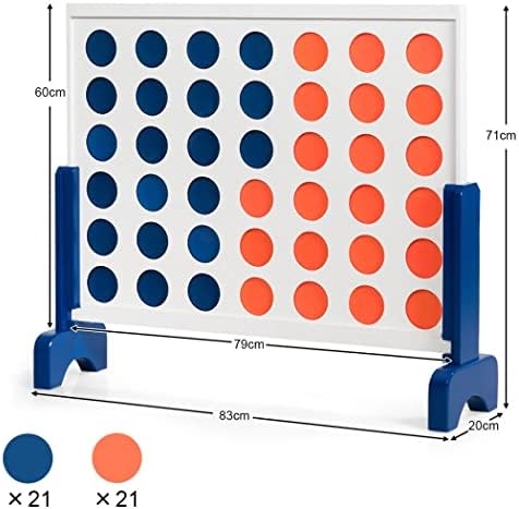 COSTWAY Wooden Giant Connect 4, Four in A Row Game Set with 42 Jumbo Coins, Release Lever and Carrying Bag, Portable 4-to-Score Inddor Outdoor Games for Kids Adults (White)