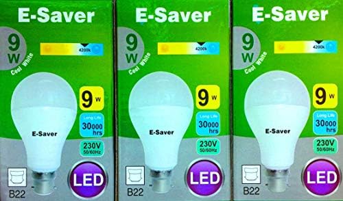 E-Saver - LED Standard GLS A60 (Globe) - Led Light Bulbs - 9w = 80 watt - (Pack of 3) - 4200k Cool White LED Bulbs - 850Lm - Bayonet Light Bulb - (BC - B22- B22d)
