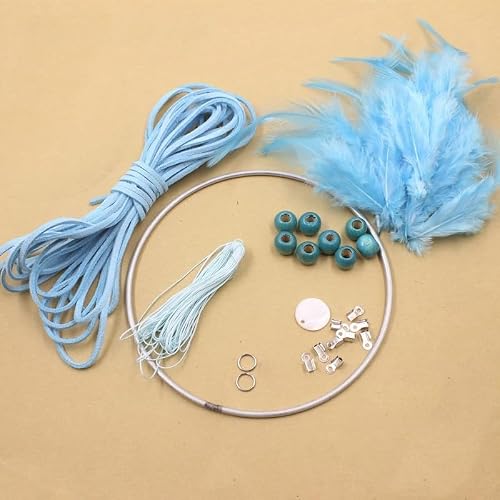 Yuanpgky Kit de fabrication de plumes personnalisées pour attrape-rêves bohème avec motif élégant de plumes pour décoration murale de chambre à coucher (bleu)