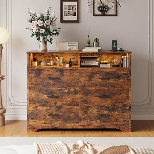 IRONCK Kommode Vintage Braun mit 6 Schubladen, Komodenschrank mit...