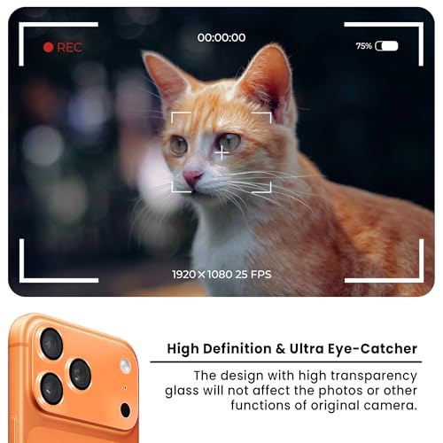 Image of ArmourPro Camera Lens Protector for iPhone 17 Pro Max 6.9-Inch, Full Coverage 9H Tempered Glass Ring Cover, Matte Metal Plate, Case Friendly | Orange, Pack of 1