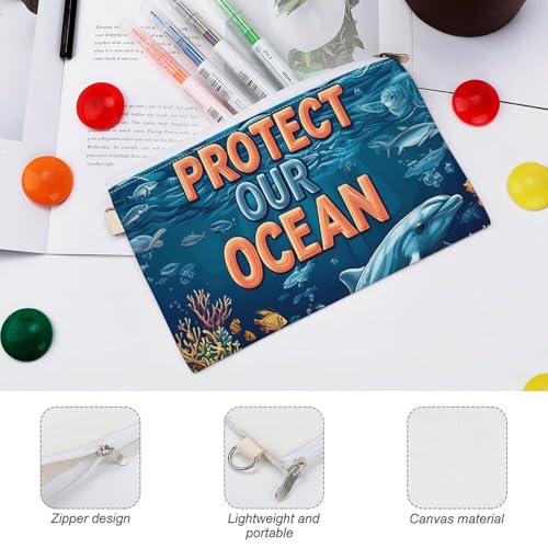 Protect Our Ocean Fashion Coin Purse Change Makeup Bag Canvas Pencil Pouch Travel3
