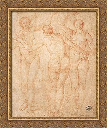 The Three Graces 20x24 Gold Ornate Wood Framed Canvas Art by Jacopo Pontormo