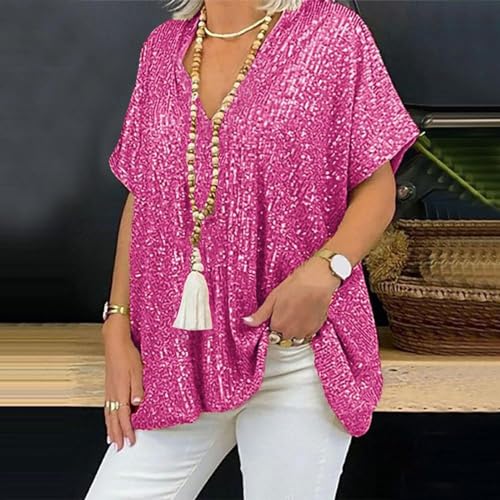 T-shirt grande taille paillettes rose XXL résout le manque d'élégance fluide