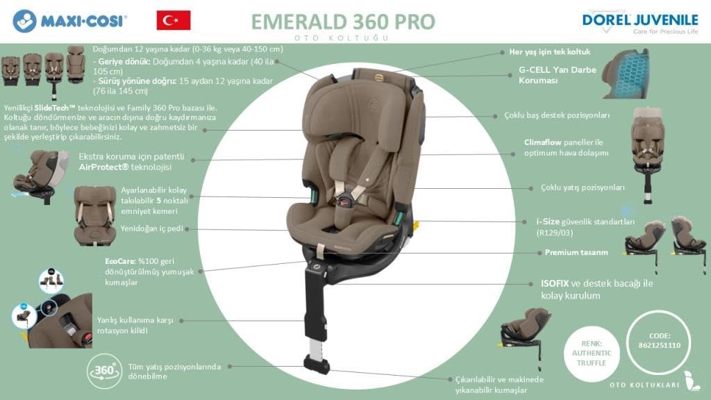 Maxi-Cosi Emerald 360 Pro i-Size, Siège-auto évolutif pivotant à 360° et coulissant, 0-12 ans (40-150 cm), Siège-auto bébé & enfant, Rotation FlexiSpin 360°, 5 Inclinaisons, Authentic Blue
