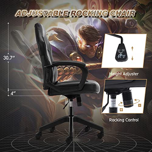 Image of Ergonomic Gaming Office Chair - Computer Desk Chair, PU Leather Executive Swivel Chair with Padded Seat Cushion and Lumbar Support for Working, Studying, Gaming