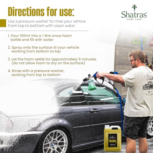 Image of Shatras Yellow Car Wash Shampoo Concentrate - pH Neutral, Thick Suds With Shine Enhancing Formula - Bubblewash Snow Car Foam Shampoo That Works With Both Bucket Wash And Foam Cannon