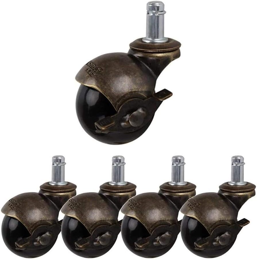 Ball Swivel Castor Wheels Antique Stem Casters 2 Inch Ball Caster Wheels Vintage Brass,Castor Replacement for Furniture Office Chairs (Color : Swivel Casters, Size : 4 Pieces)