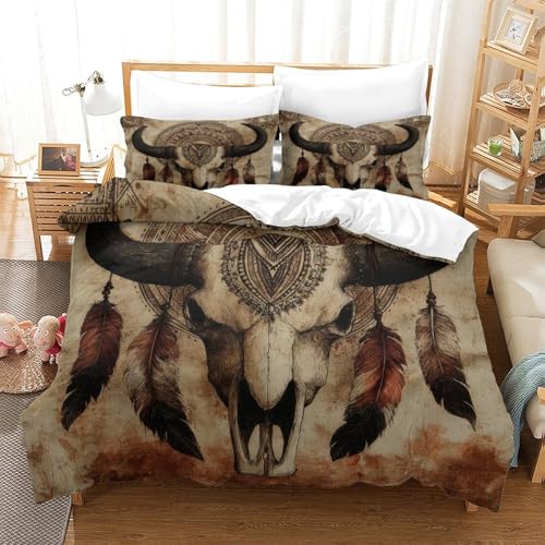 Parure de lit crâne de taureau 3D housse de couette microfibre