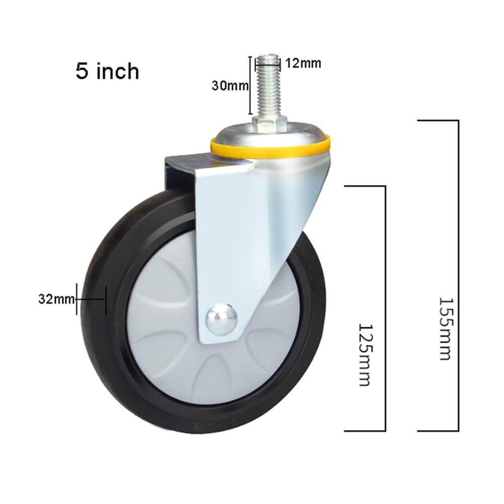 Ruedas giratorias Ruedas giratorias Ruedas de Goma con Rosca M12 Ruedas de Servicio Pesado con Freno Carrito Giratorio Universal para Muebles Silencioso con Bloqueo 320-520 KG Seguro para Pisos de Mad