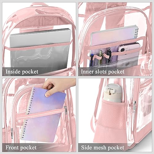 Image of KIMNERPU Clear Backpack, Heavy Duty PVC Transparent Backpack with Reinforced Straps, See Through Multiple Pockets Large Capacity Bookbag for Concert Sport Event Work Security Travel Festival (Pink)