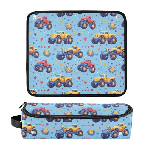 Bolsa de viaje Monster Truck Cute Marble para herramientas de cabello con tapete resistente al calor para planchas, rizadores y organizador portátil miniatura 3