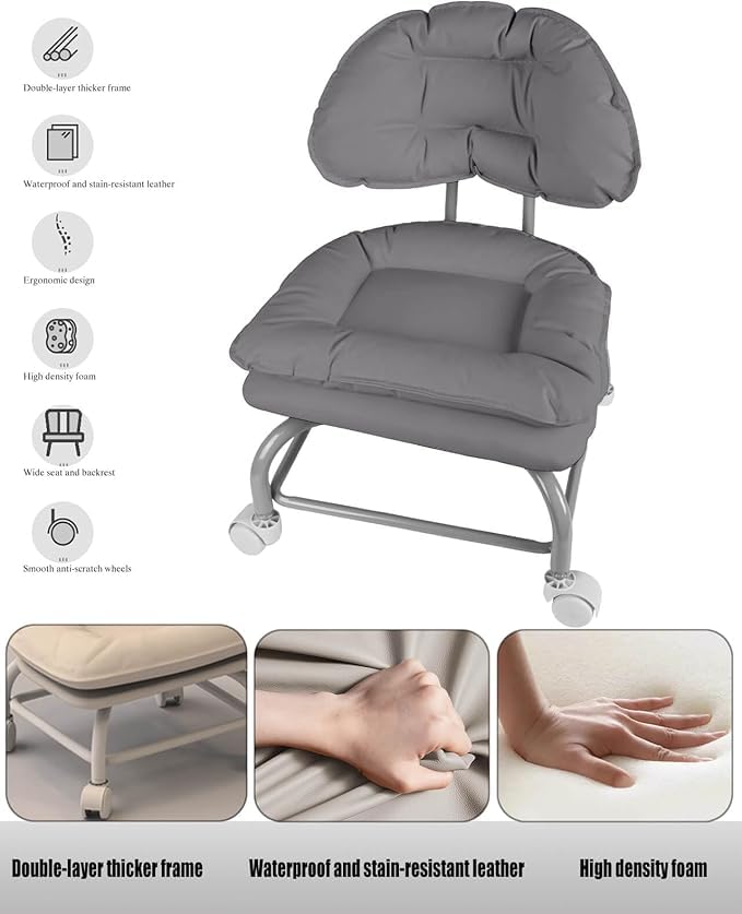 Rolling Low Stool, Square Rolling Stool with Wheels, Pedicure Chair for Nail tech Low Rolling Stool for Work Office Massage Stools Task Chair (Grey) Rolling Low Stool, Square Rolling Stool with Wheels, Pedicure Chair for Nail tech Low Rolling Stool for Work Office Massage Stools Task Chair (Grey)