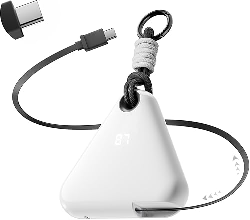 FansDreams Cargador portátil de viaje, batería portátil con cable retráctil integrado de 2.3 pies y mosquetón de paracaídas, batería de carga rápida