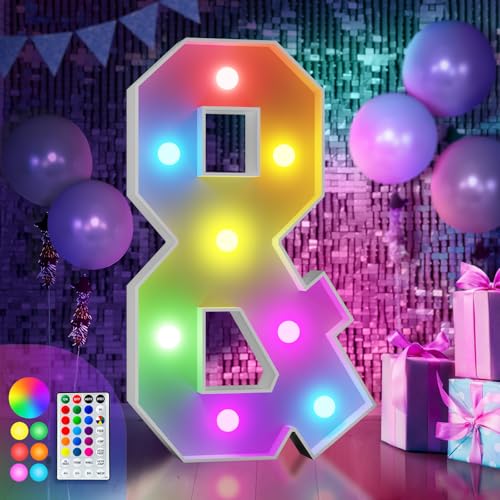 Image of Imprsv Colorful 3FT Marquee Letters &, 18 Colors Large Light up Letters | RGB with Remote, Birthday Party Decorations Anniversary Wedding Decorations Assembly Required 22 Pcs Accessory Set