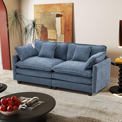 Image of 77.6 inch Modular Sectional Sofa,Loveseat Couch for Living Room, Modern Deep Seat Sofa 2 Seater Chenille Fabric Comfy Cloud Couches with Throw Pillows Apartment