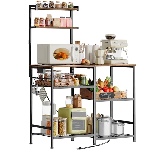 Huuger 39.4 Inch Bakers Rack with Power Outlets, Kitchen Microwave