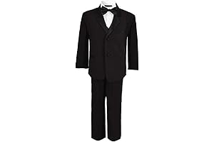 Boys Elegant Tuxedo Suit with Embroidered Vest and Bow Tie