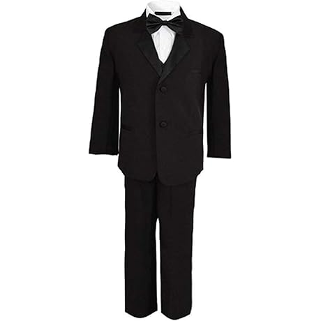 Boys Elegant Tuxedo Suit with Embroidered Vest and Bow Tie