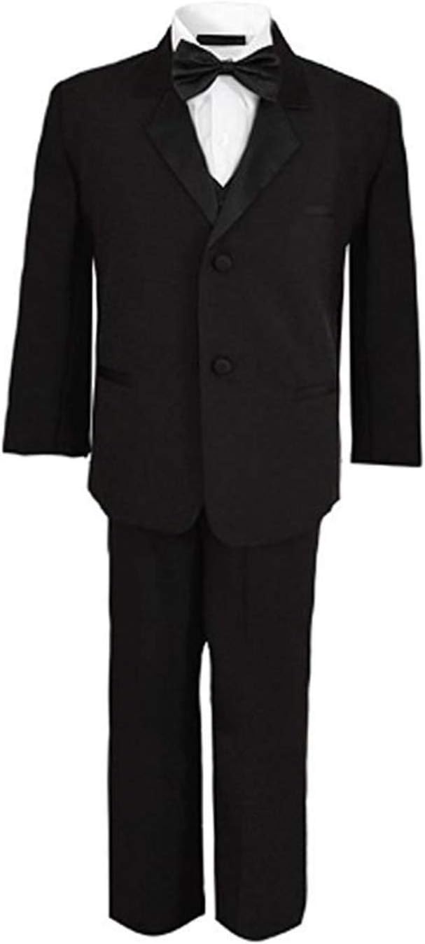Rafael Boys Tuxedo with Vest, Shirt, and Bow Tie – Black or White
