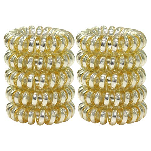URBEST 10 Pcs Metallic Hair Coils, Tie Hair, Spiral Hair Ties, No Crease Hair Ties, Coil Ponytail Holder for Girls and Women (S, Gold)