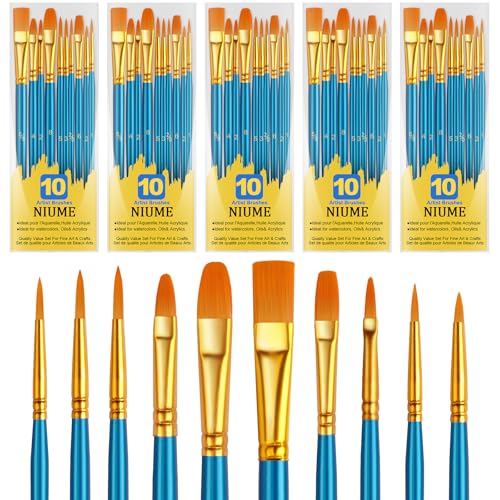 Acrylic Paint Brushes Set 50Pcs Round Pointed Tip Artist Paintbrushes for Acrylic Painting Oil Watercolor Canvas Boards Rock Body Face Nail Art Halloween Pumpkin Ceramic Crafts SuppliesBlue