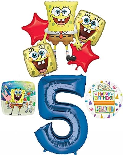 Spongebob's 5th Birthday Party Supplies and Balloon Bouquet Decorations