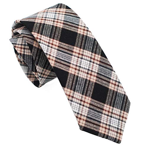 Image of Cotton Skinny Ties for Men, Plaid and Striped Slim Neckties