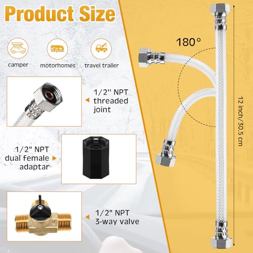 Image of MorningRo 35953 12 inch RV Water Heater By-Pass Kit for 10 Gallon Tank and Air Compressor to Garden Hose Adapter Winterize Blowout Adapter with Ball Valve 3 /4 Inch GHT Thread and Outdoor Faucet Cover