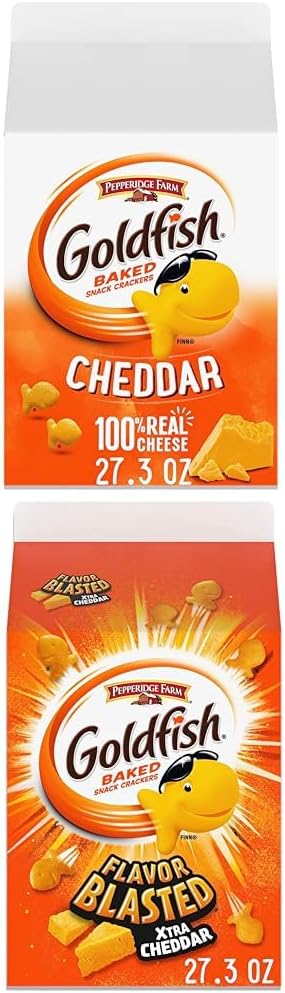 Cheddar Cheese Crackers, 27.3 oz Carton and Goldfish Flavor Blasted Xtra Cheddar Cheese Crackers, 27.3 oz Carton
