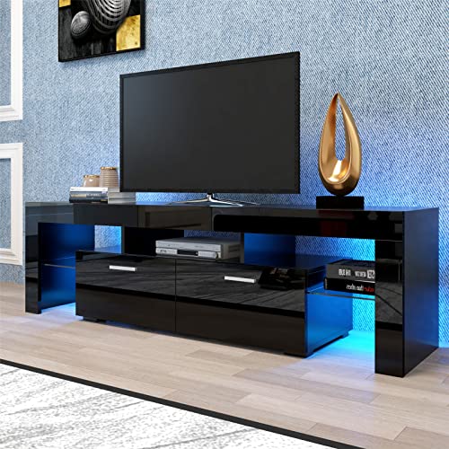 Modern TV Stand with 16 Colors LED Light for TV Up to 70 Inches, Media Storage Entertainment Center TV Cabinet Console Table with Storage Cabinet and Shelf for Living Room Bedroom (63 Inch-Black) Modern TV Stand with 16 Colors LED Light for TV Up to 70 Inches, Media Storage Entertainment Center TV Cabinet Console Table with Storage Cabinet and Shelf for Living Room Bedroom (63 Inch-Black)
