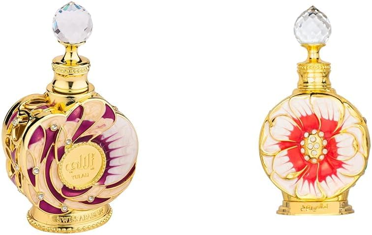 Swiss Arabian Yulali Perfume Oil-15ML (0.5oz) & Layali Rouge For Women - Floral, Fruity Gourmand Concentrated Perfume Oil - Luxury Fragrance From Dubai - Long Lasting Artisan Perfume With Notes