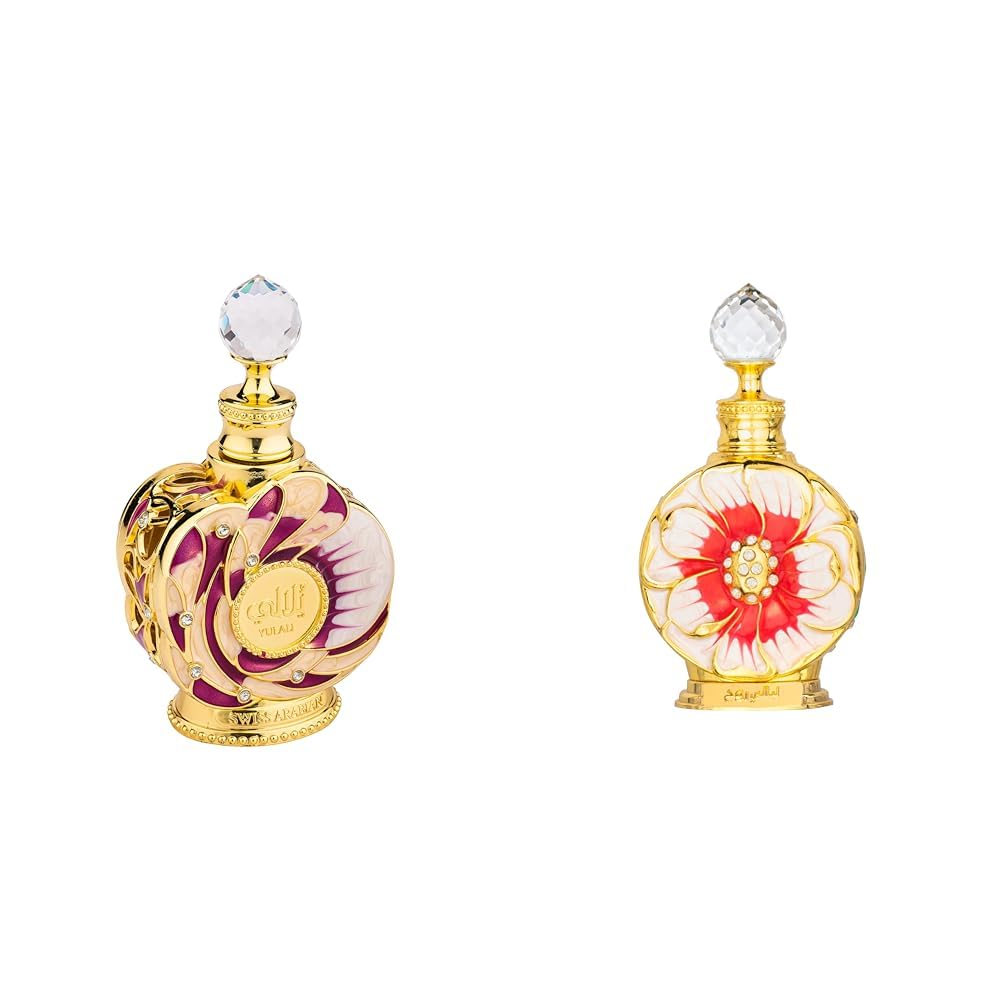 Aceite de perfume suizo árabe Yulali - 0.5 fl oz (0.5 oz) y Layali Rouge para mujeres - Aceite de perfume concentrado gourmand floral y afrutado - Fragancia de lujo de Dubai - Perfume artesanal de larga duración con notas