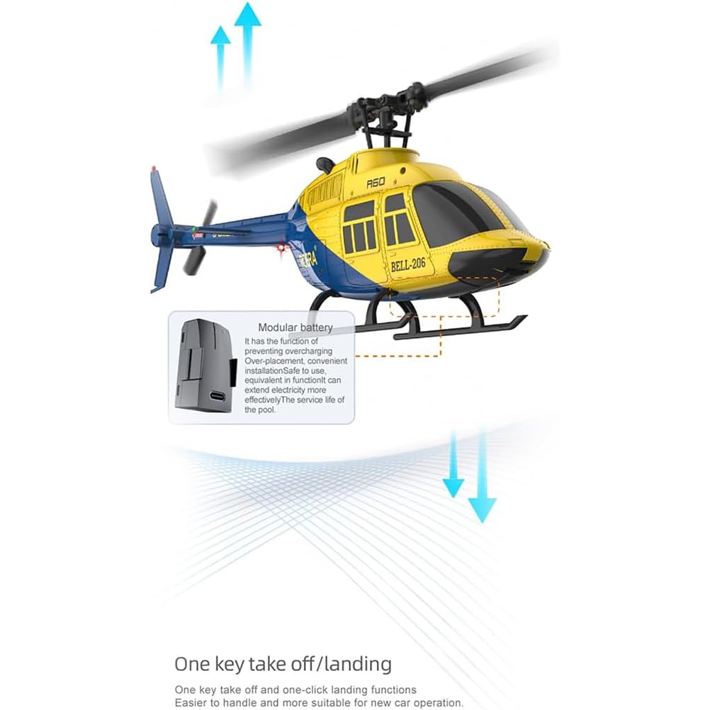 Helikopter RC w skali 1:42 z funkcją startu/lądowania jednym przyciskiem, systemem żyroskopowym 2,4G 6CH 6G, funkcją utrzymania wysokości i przepływem optycznym dla początkujących, RTF,Gray,2 Battery