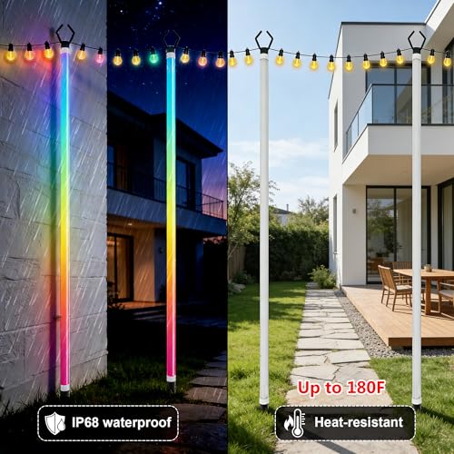 Image of AILBTON 2-Pack 6.6FT RGB+IC Neon Ambient Light for Poles,Outdoor Clip-on Chasing Effect Lighting, Waterproof Neon Atmosphere Lights for Patio Outdoor Living Camping Party