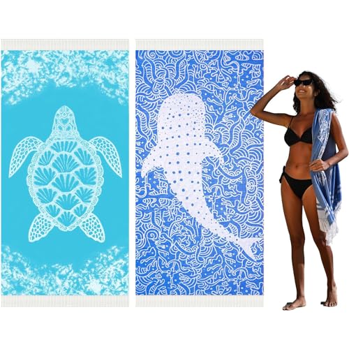 Hoqque Telo Mare Asciugamani Teli da Spiaggia Asciugamano Palestra Cotone 2 Set Grande Antisabbia 200x90cm xxl Uomo Donna Accessori Beach Towel Leggero Grandi per Piscina Bagno Regalo Travel Regali