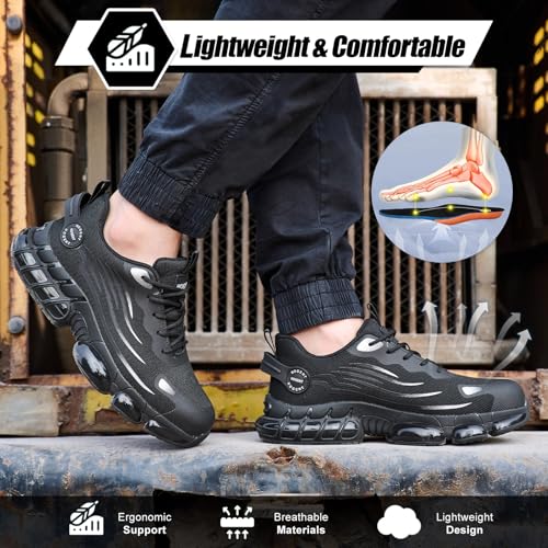 Hogent Steel Toe Shoes for Men Women Composite Toe Work Sneakers Indestructible Safety Tennis Shoes Lightweight Breathable Construction Sneakers Puncture Proof Air Cushion Ergonomic Design4