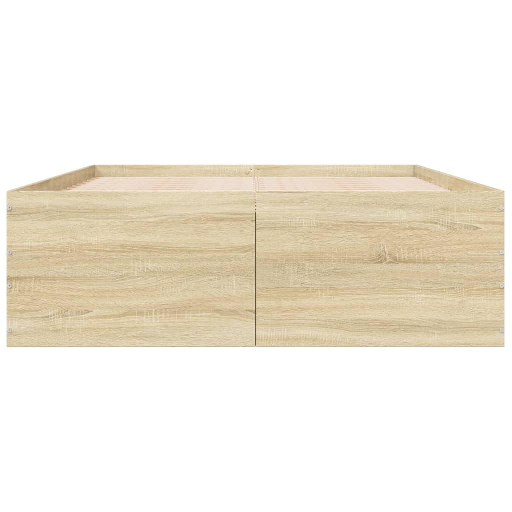 Sonoma Oak Engineered Wood Bed Frame with Slats, 135x190 cm | Modern platform design for bedrooms, supporting double mattresses without a box spring.