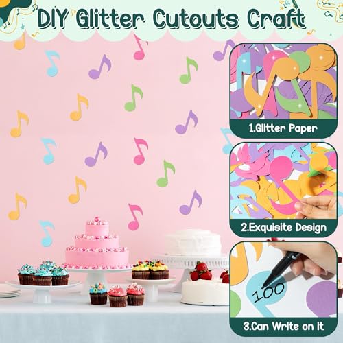 Image of Music Note Glitter Cutouts - 100Pcs Colorful Music Notes Themed Paper Cut-Outs Musical Notes Shaped Paper Die Cut for Concert Party Back to School Baby Shower Classroom Bulletin Border Wall Decors