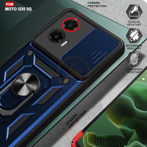 Image of Armor Bumper Back Cover Case for Motorola Moto G35 5G Rotating Camera Cover, Ring Holder & Kickstand | Heavy Duty & 360 Degree Protection Motorola Moto G35 5G Back Cover (Blue)
