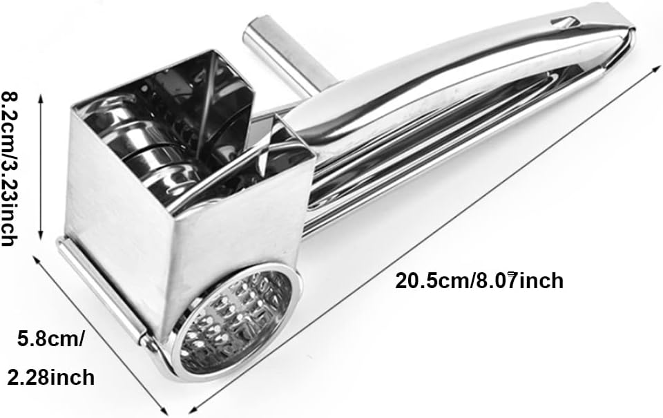 2Pcs Cheese Grater Stainless Steel Hand Held Rotating Grater, Easily Use Hand Crank Rotary Shredder Grinder or Slicer for Grating Hard Cheese Chocolate Nuts Parmesan and More