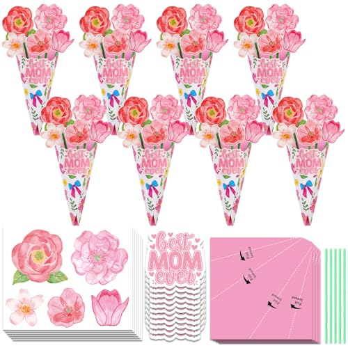 INCOK Mother's Day Paper Flower Bouquet Craft Kit, 24 Pcs DIY Make Your Own Flower Bouquet Classroom, Thank You Appreciation Gift for Mama Grandma Kindergarten School Holiday Art Crafts Supplies