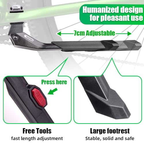 RBRL Bike Kickstand 24–29 Inch, Adjustable Center Mount Kick Stand for E-Bike, Mountain Bike, Road & City Bicycle, Heavy Duty Aluminum Alloy Bicycle Stand with Non-Slip Foot Pad (Max Load 45kg)