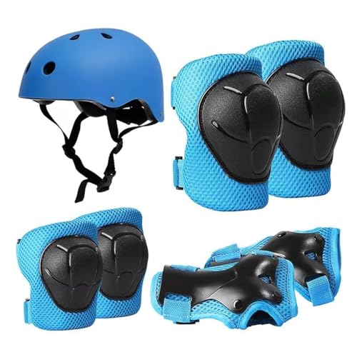 Jorunb Kids Bike Helmet for Ages 2-8, Adjustable Safety Toddler Helmet with Protective Gear Set, Skateboard Scooter Helmets with Knee Elbow Pads Wrist Guards (blue)