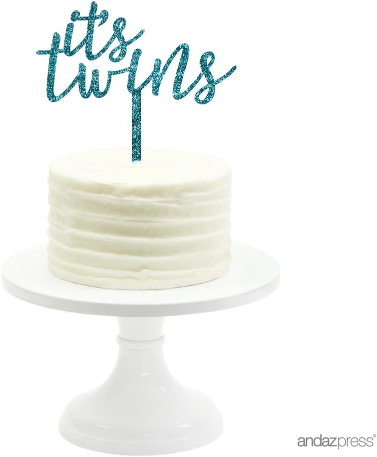Andaz Press Baby Shower Acrylic Cake Toppers, Diamond Blue Aqua Glitter, It's Twins, 1-Pack