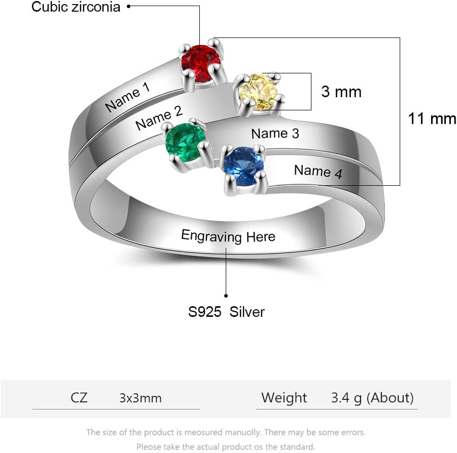 Personalized Anniversary Mother Rings Engraved Names Simulated Birthstone Family Jewelry Gifts for Women (8)