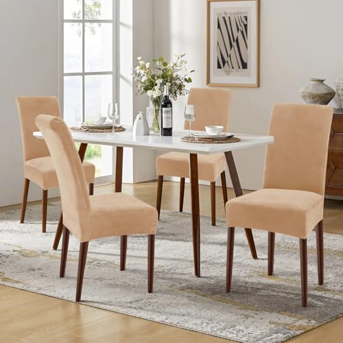 Housses de chaise en velours beige Smiry au design stretch raffiné