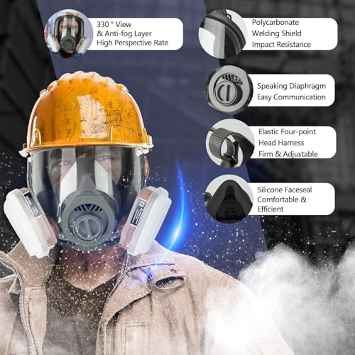sykua Full Face Gas Mask, Gas Masks Survival Nuclear and Chemical with 40mm Activated Carbon Filter, Reusable Respirator Mask for Gases, Vapors, Dust, Chemicals