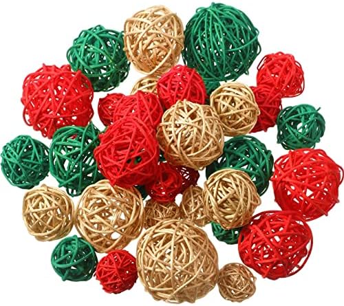 36 Pcs Wicker Rattan Balls Decorative Balls for Centerpiece Bowls Orbs Vase Fillers for Christmas Xmas Craft, Wedding Party, Potpourri Decoration, 4 Sizes (White, Dark Gray, Brown, Black)