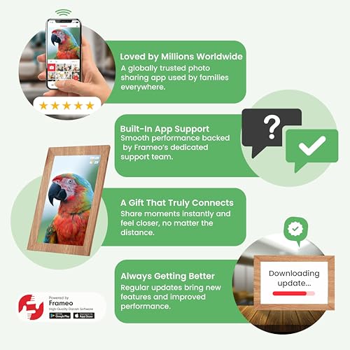 Image of Avyona 10.1 Inch WiFi Digital Photo Frame | Share Photos & Videos Instantly with Frameo | IPS Touch Display, 32GB Internal Memory, Smart Orientation Support | Elegant Wooden Brown Frame for Home